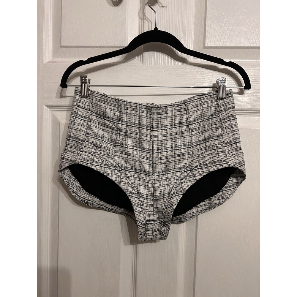 NWT Free People‎ Womens 4 Keep It Brief Menswear Micro Shorts Tweed black white